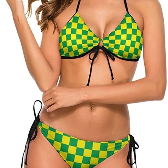 SKT T1 Checkered Bikini Sets for Women Halter Bra Top and High Cut Bikini - Picture 4 of 7